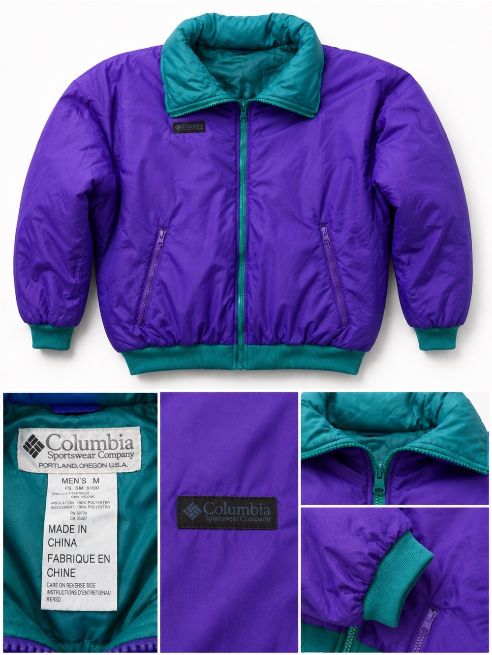 Vintage Columbia Teal & Purple Puffer Jacket 1990